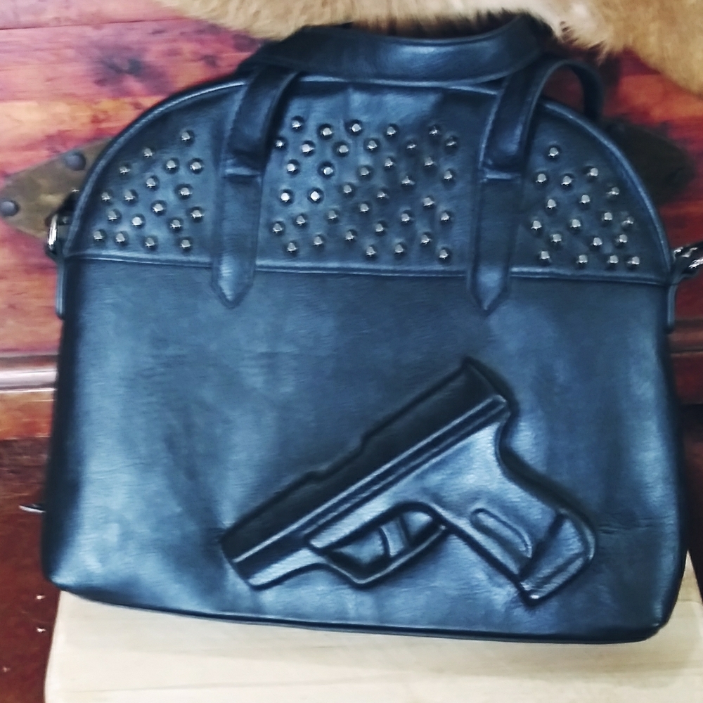 Black faux leather, studded, handbag